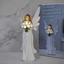 Starryfill 11.8"(H) Angel Figurine with Switch Remote Controller, Hand-Painted Angel Statue Hold 10 LED Warm White Lights Blue Flower for Mother Women Memory Gifts Home Decor