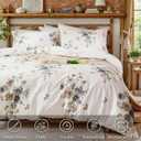 100% Cotton Duvet Cover Queen Size Vintage Floral Duvet Cover Set with Zipper Closure & Corner Ties 3 Pieces Botanical Bedding Sets Soft and Lightweight Comforter Cover for All Seasons