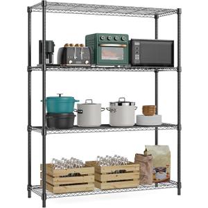 1400 lbs 4 Tier Storage Rack Metal Wire Shelving Unit, Storage Standing Household Shelf Organizer for Kitchen Pantry Closet Garage Basement Utility Room, Black 15.8" D x 45.3" W x 59.4" H