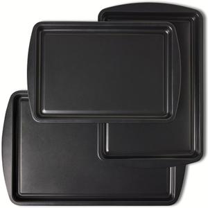 Amazon Basics Nonstick Baking Sheets 3-Piece Set, Stackable to Save Space, Dishwasher and Oven-Safe up to 428F