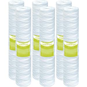 20 Micron Whole House Water Filter Cartridge, String Wound Sediment Filters for Well Water, Universal Replacement for Any 20 inch Big Housings - 20" x 4.5" Cartridges - Pack of 6