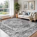 Lofus 5x7 Area Rugs for Living Room, Washable Area Rug, Rugs for Bedroom, Kitchen, Vintage Boho Carpet, Soft Non-Slip, Low Pile Large Area Rug for Office Dining Room, Vintage Dark Grey