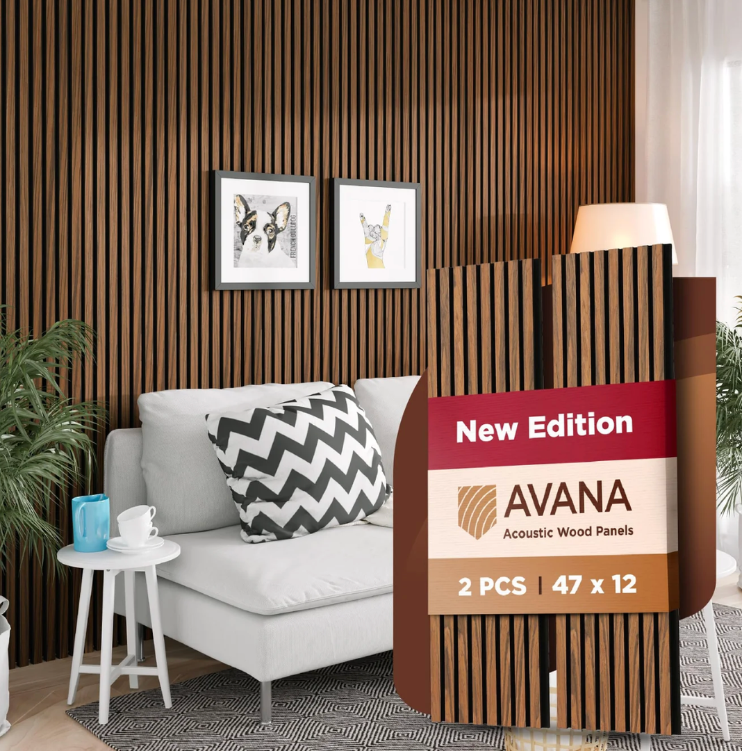Avana Acoustic Wood Wall Panels – 47.2 x 12.6 Inch Rustic Walnut Acoustic Panels 2 PCs – Wall Panels For Interior Wall Decor For Homes, Offices, Studios – Sturdy And Durable Wood Panels For Wall