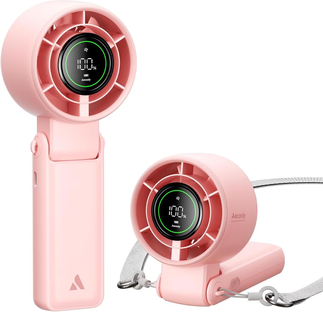 Aecooly 3 IN 1 Portable Fan, Turbo Handheld Fan, USB Rechargeable Mini Personal [22H Max Cooling Time], Battery Powered Small Foldable Pocket for Travel, Summer, Gifts for Women, Girls -Pink