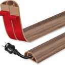 Floor Cord Cover for Wires on Floor Self Adhesive Cord Hider Floor Cable Management Wire Covers for Cords Protector Prevent Cable Trips Cord Cavity W 0.32" x H 0.32", Misty Brown Wood, 3.3Ft