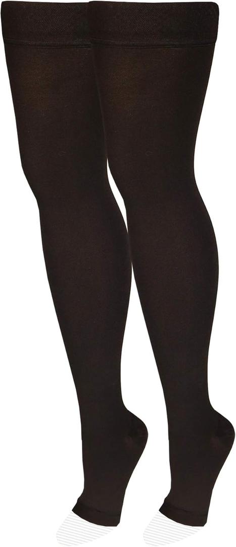 NuVein Medical Compression Stockings, 30-40 mmHg Support, Women & Men Thigh Length Hose, Open Toe, Black, X-Large