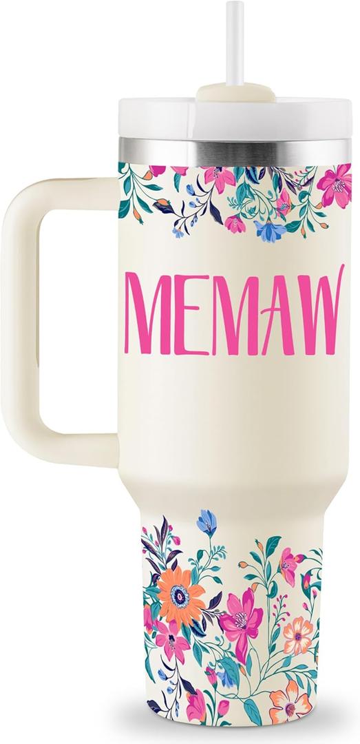 Memaw Gifts for Memaw from Grandkids for Birthday Mothers Day Christmas 40oz Travel Cup Insulated Tumbler with Lid & Straw
