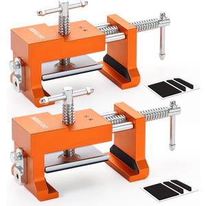 DAYDOOR Professional Cabinet Clamps 2 Pack, Heavy-Duty Cast Steel, Integrated Drill Guide & EVA Protection, Face Frame Alignment Tool for Cabinet Installation & Woodworking, Orange