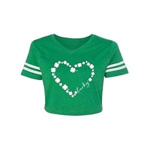 St. Patrick's Day Shirt Women Crop Top Shamrock Shirt Lucky Graphic Short Sleeve V-Neck Crop Tops for Teen Girls (Green2, S)