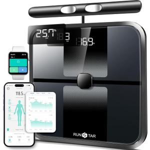RunStar Scale for Body Weight and Fat, Full-Body Bathroom Scale with 8 Electrodes for BMI, Muscle Mass, High-Accuracy Body Composition Monitor with 28 Metrics & App Connectivity, 3-Metric Display