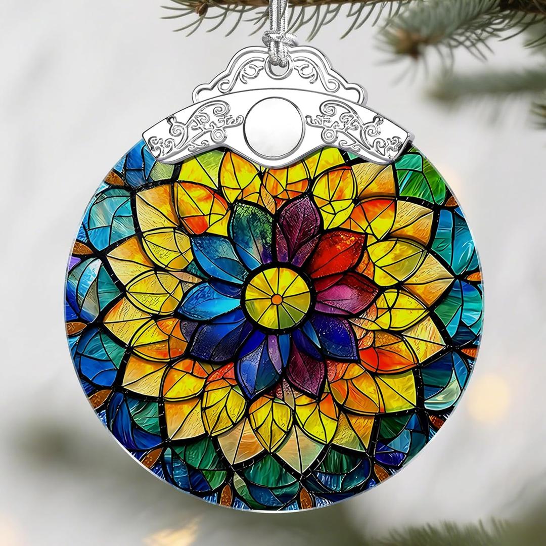 Rainbow Mandala Christmas Ornaments: Christmas Tree Ornaments, Holiday Decor, Stocking Stuffers, Gift Ideas, Xmas Gifts & Spiritual Gifts for Her (Pack of 2)