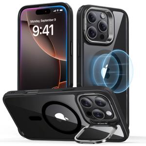 ESR for iPhone 16 Pro Max Case, Compatible with MagSafe, Military-Grade Protective Case, Built-in Stash Stand Phone Case, Scratch-Resistant Back Cover, Classic Series, Clear Black