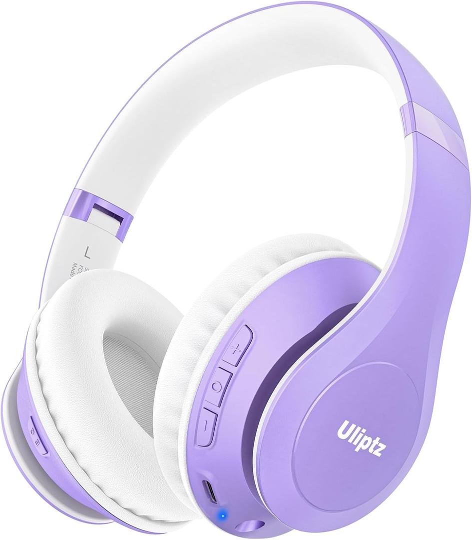 Uliptz Wireless Bluetooth Headphones, 65H Playtime, 6EQ Sound Modes, HiFi Stereo Over Ear Headphones with Microphone, Foldable Bluetooth 6.0 Headphone for Travel/Office/Cellphone/PC (Purple) (Standard)