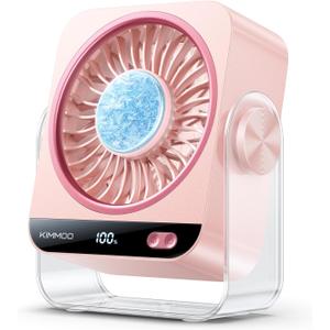 KIMMOO USB Desk Fan for Bedroom, 199 Speeds Turbo Airflow, Portable Fan with Ice Cooling, Digital Display Quiet Table Fan, 270° Rotating Small Rechargeable Battery Desktop Fans for Home Office (Pink)