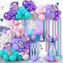 Mermaid Balloon Garland Arch Kit, Pastel Pink Purple Green Balloons Arch with Mermaid Tail Seashell Foil Balloon for Little Mermaids Party Decorations,Ocean Theme Summer Birthday Party Supplies