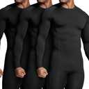 ATHLIO Men's UPF 50+ Long Sleeve Compression Shirts, Water Sports Rash Guard Base Layer, Athletic Workout Shirt (X-Large, 3pack Black/ Black/ Black)