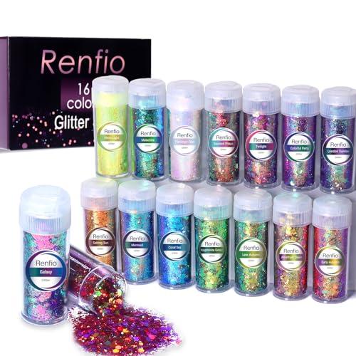 Renfio Chameleon Chunky Glitter, 12 Colors Color Shift Resin Glitter Set Each 10g/0.35oz Chameleon Flakes for Resin Sequins Color Change Glitter for Crafts Nail Art Tumblers Painting