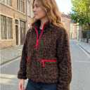 Ainangua Fuzzy Half Zip Fleece Jacket Women Long Sleeve Sherpa Pullover Sweatshirt Casual Warm Winter Chunky Teddy Outerwear (Medium, Leopard)