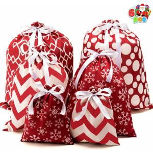 JOYIN 6 PCs Fabric Gift Bags Red Elegant Color with 3 Sizes for Each Season, holiday present Giving, Holiday Presents Dcor, Giant Gifts Decorations.