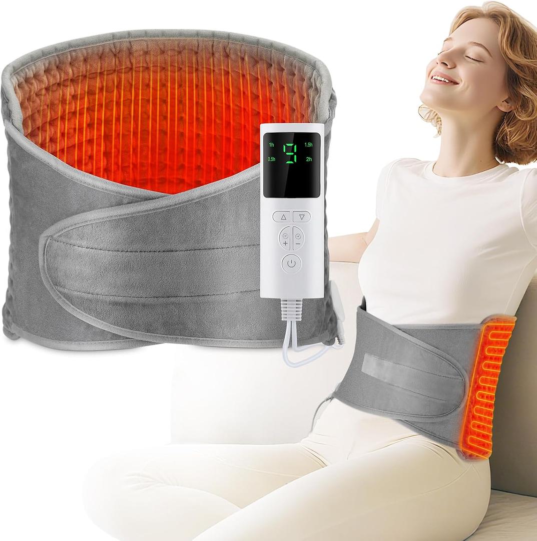 Heating Pad for Lower Back Pain Relief, Period Cramps Heating Wrap Pad, Machine Washable Heated Waist Belt with 9 Heat Levels and 4 Time Settings