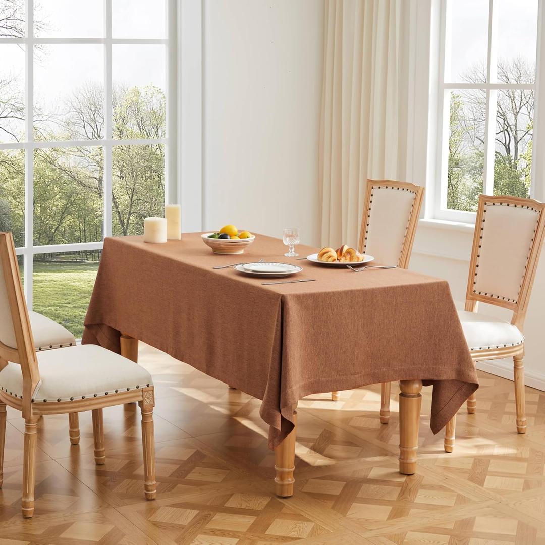 ZeeMart Basic Linen Textured Table Cloth, 60 x 84 Inch Caramel, Farmhouse Style Rust Rectangle Tablecloth, Wrinkle Resistant Washable Heavy Weight TableCloths