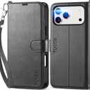 TUCCH Wallet Case for iPhone 17 Pro Max (6.9") 2025, Wrist Strap RFID Blocking 4 Card Slots, Kickstand, Shockproof TPU Shell, PU Leather, Magnetic Closure, Protective Flip Cover, Black