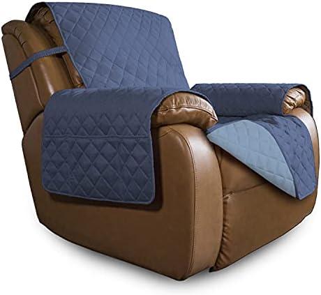 Easy-Going Oversized Recliner Cover Reversible Couch Cover Sofa Cover for Living Room Water Resistant Furniture Protector with Elastic Straps for Pets Kids (Oversized Recliner, Dark Blue/Light Blue)