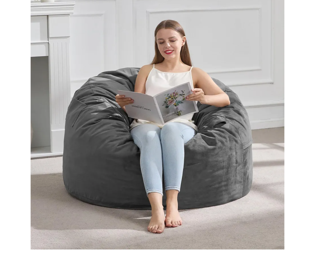 3FT Bean Bag Chair Bean Bag Chairs for Adults Giant Bean Chairs with Velvet Cover, Memory Foam BeanBag Chair Fluffy BeanBag Chairs for Living Room, Bedroom - Grey (36" x 36" x 22")