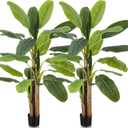 Jexine 2 Pack 6 ft Artificial Banana Tree with Pot Faux Banana Plants Tall Faux Floor Leaf Plant with 3 Trunks and 19 Large Leaves for Indoor Home Office Decor Housewarming Gift