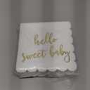 50 Pack 5x5 Inch White Scalloped Napkins with Gold Foil Hello Sweet Baby - Gender Neutral Baby Shower Napkins & Table Decor for Boy Girl Sprinkle Decorations