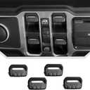 JeCar 4pcs for Jeep Wrangler Black Interior Trim Window Switch Button Cover for 2018-2024 2025+ Jeep Wrangler JL JLU Gladiator JT Interior Accessories (Aluminum Alloy)
