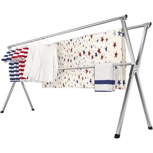 Clothes Drying Rack, Heavy-Duty Folding Laundry Drying Rack for Indoor Outdoor Use, 50.4-78.7" Extendable Stainless Steel, Space-Saving Design, Foldable Freestanding Airer