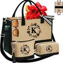 Adoryoung Monogrammed Tote Bags, 3Pcs Birthday Gifts for Women Initial Personalized Jute Tote Bags for Her Female Sister Mom (K)