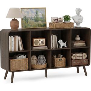 YOSHOOT 8 Cube Bookshelf - 46.5" Wood Cube Bookcase with Legs, Open Cubby Bookshelves with Curved Profile Design for Bedroom, Living Room,Home Office, Walnut