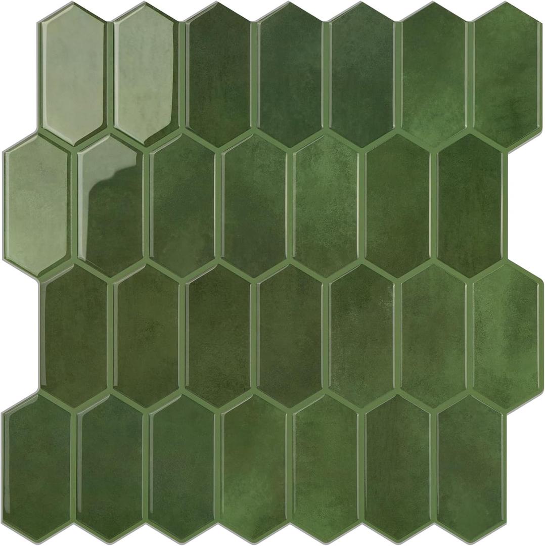 Peel and Stick Tile for Kitchen, Thicker Design 3D Self -Adhesive Long Hexagon Wall Tile Backsplash, Green 10-Sheet 12"x12" Stick on Tiles, Peel and Stick Wall Tiles for Kitchen Peel and Stick Tile for Kitchen, Thicker Design 3D Self -Adhesive Long Hexagon Wall Tile Backsplash, Green 10-Sheet 12"x12" Stick on Tiles, Peel and Stick Wall Tiles for Kitchen
