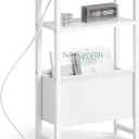 Narrow Side Table with Charging Station Slim End Table Sofa with Magazine Rack, Bedside Table for Small Spaces, 3 Tier Nightstand for Living Room Couch, Bedroom White LET503WE