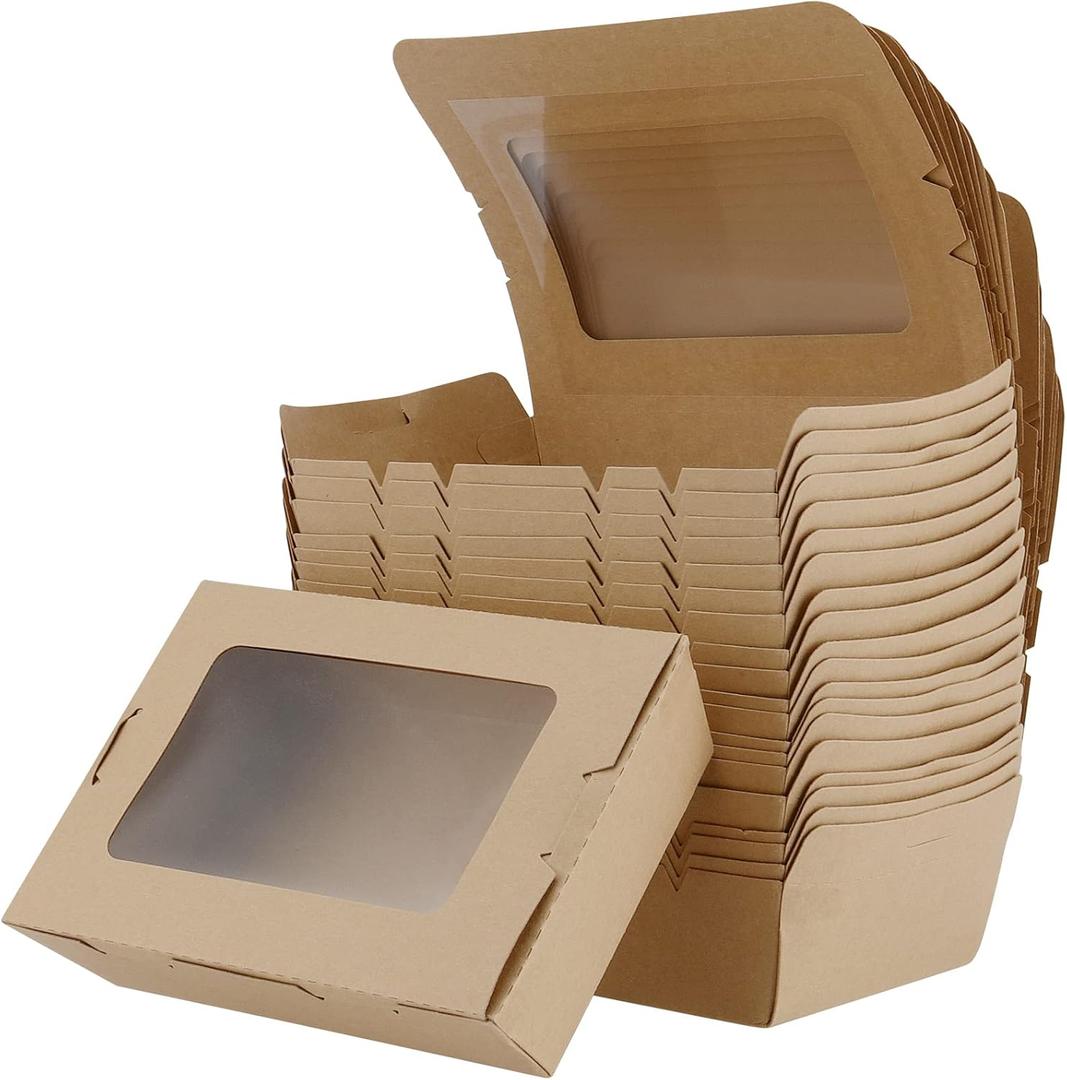 SEUNMUK 30 PCS 40 OZ Kraft Brown Food Boxes, Disposable Kraft Paper to Go Box Containers, Take Out Food Containers, Recyclable Lunch Box with Windows for Restaurants, Catering and Parties