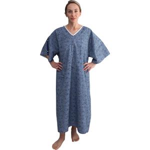 AMU Solutions 3 PK 3XL Hospital Gown  Blue Leaf Print V-Neck Unisex Patient Robe with Steel IV Shoulder Snaps Fits Men to 2XL & Women to 3XL
