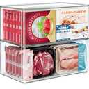 2 Pack Clear Freezer Organizer Bins Stackable Storage Bins with Side Handles for Kitchen Pantry Cabinet Organzation and Storage
