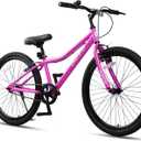 AVASTA Bilbo 24 Inch Kids Bike for Boys Girls 9 10 11 12 13 14 Years Old, Retro Style High Carbon Steel Bicycle with Adjustable Handlebars and Seat, Dual V-Brakes, Semi-Chain Guard, Kickstand, Plum Red