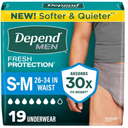 Depend Fresh Protection Adult Diapers, Incontinence Underwear for Men, Disposable, Maximum, Small/Medium, Grey, 19 Count