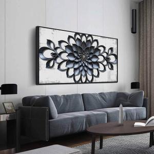Modern Wall Art for Living Room Large Size - Minimalist Flower Canvas Wall Art for Bedroom - Large Picture Frames for Wall Size 29" x 59" (Black and White)