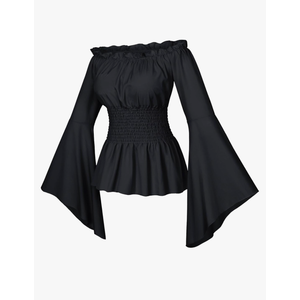 Womens Renaissance Victorian Peasant Ruffle Smocked Waist Boho Pirate Shirt Blouse Cosplay Costume, Size M