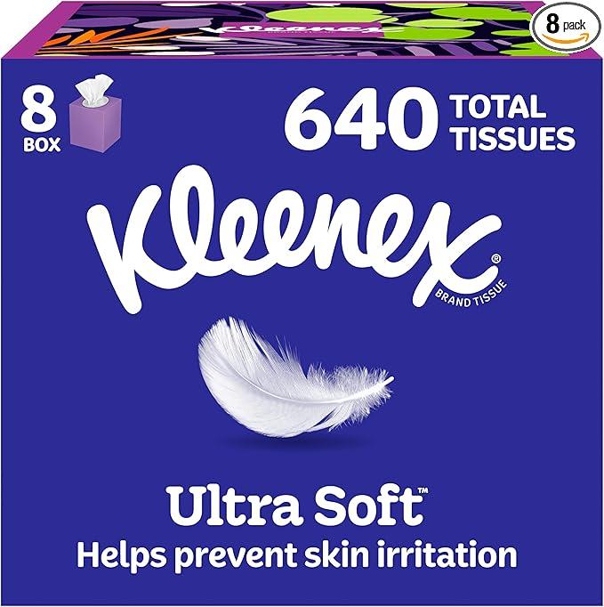 Kleenex Ultra Soft Facial Tissues, 8 Cube Boxes, 80 Tissues per Box