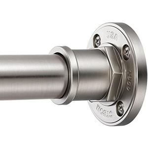 BRIOFOX Industrial Shower Curtain Rod - 2-in-1 Design Tension Curtain Rod - Never Rust Non-Slip 43 to 72 Inch 304 Stainless Steel, Brushed Nickel Window Curtain Rod