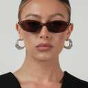 Retro Oval Sunglasses for Women Chic Cat Eye 90s Sunnies Lightweight Narrow Shades Trendy UV protection Sun Glasses (Brown Frame - Brown Lens)