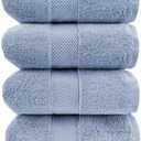 Maisonette Loft Egyptian Cotton Turkish Bath Towels, Soft, Absorbent, Ideal Quick Dry Large Luxury Bath Towel Set for Shower (30" x 58", 4 Pack), Blue (Harbor Blue)