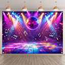 Fabric 7x5ft Disco Stage Photography Backdrop Rainbow Stage Music Retro Colorful Ball Spotlight Rock Notes Background Glow Dance Party Decorations Photo Banner Props