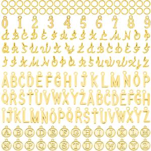Ouligay 376PCS Gold Letter Charms for Jewelry Making 3 Styles Alphabet Abc Initial Charms Letters for Bracelet Making Necklace Bracelet and Crafts with 200PCS Open Jump Rings