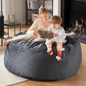 Codi Big Giant Bean Bag Chair with Filler Included, 5 FT - Comfy Large Beanbag Chairs for Adults - Machine Washable and Soft Mink Bonded Cover - Charcoal Grey, 5ft